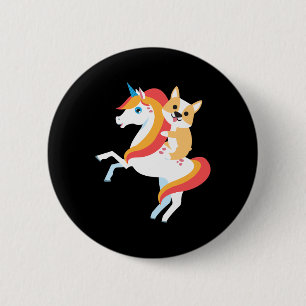 Corgi Riding Unicorn Niedliches Witziges HundeHall Button