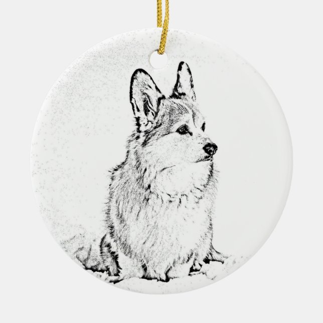 Corgi-Rundschmuck Keramik Ornament (Vorne)