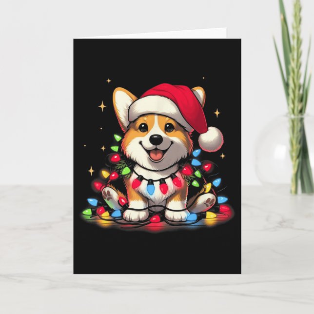 Corgi Santa Christmas Tree Lights Boys Men Corgmas Karte (Vorderseite)