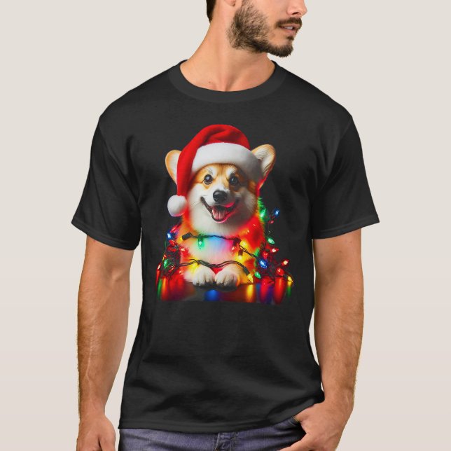 Corgi Santa Christmas Tree Lights Boys Men Corgmas T-Shirt (Vorderseite)