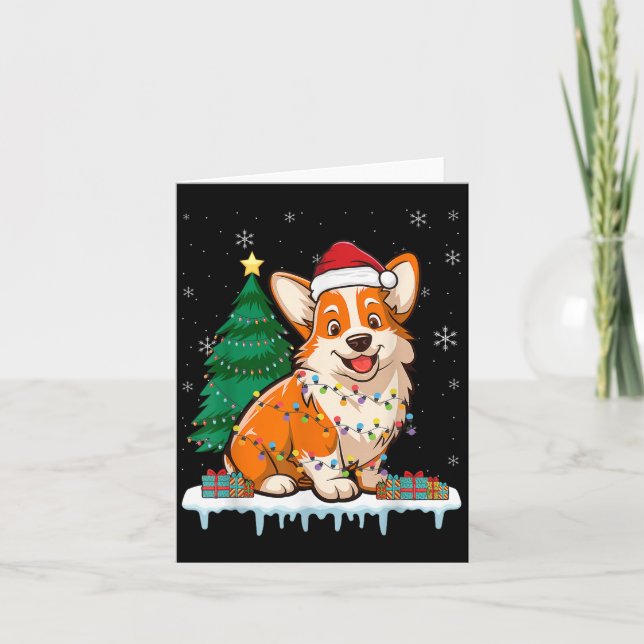 Corgi Santa Christmas Tree Lights Xmas Boys Men Co Karte (Vorderseite)