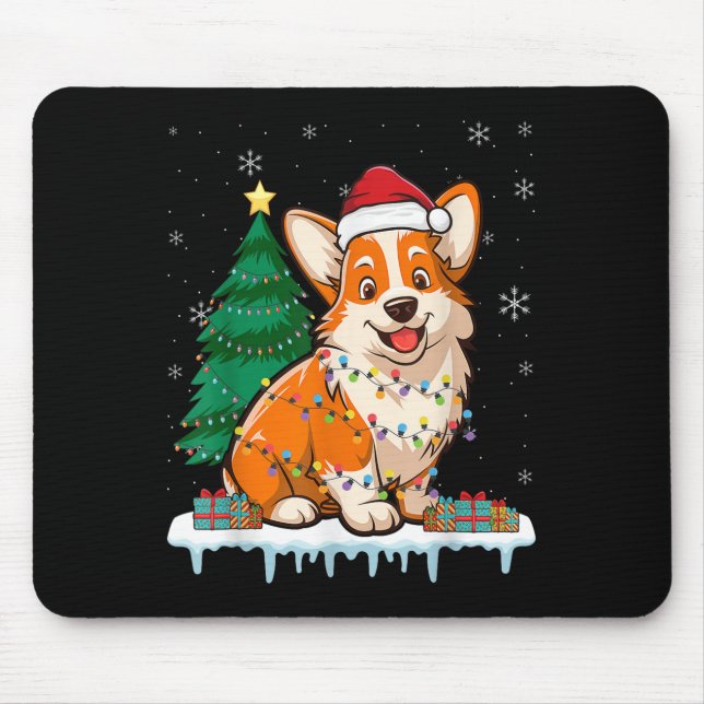 Corgi Santa Christmas Tree Lights Xmas Boys Men Co Mousepad (Vorne)