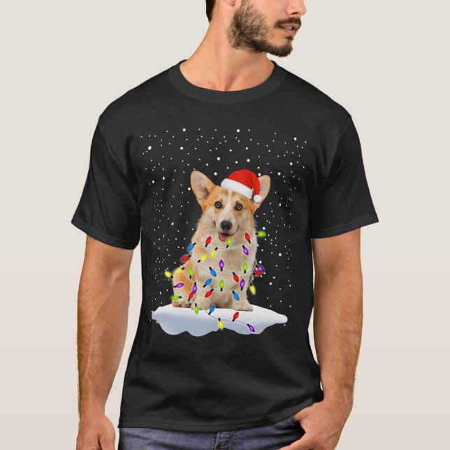 Corgi Santa Christmas Tree Lights Xmas Boys Men Co T-Shirt (Vorderseite)