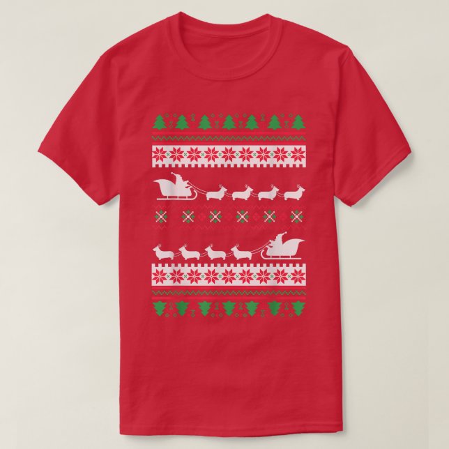 Corgi Santas Reindeer Christmas Ugly T-Shirt (Design vorne)