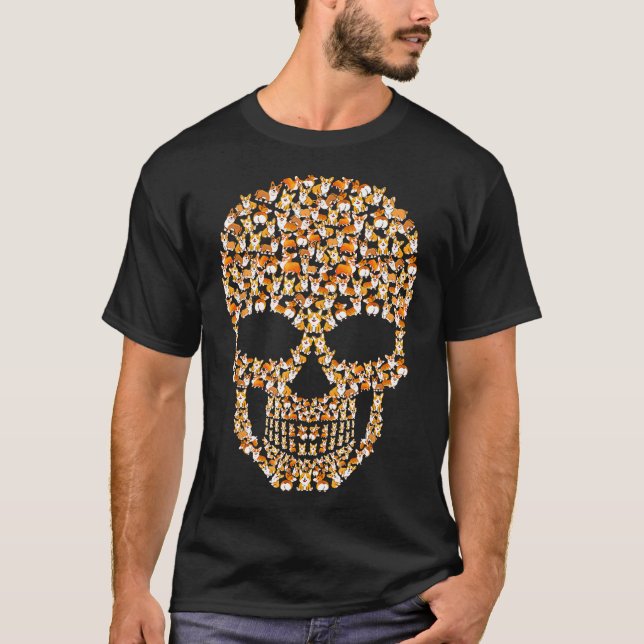 Corgi-Schädel Halloween T-Shirt (Vorderseite)