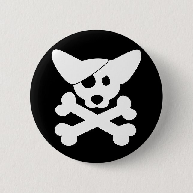 Corgi-Schädel u. Knochen-Knopf Button (Vorderseite)