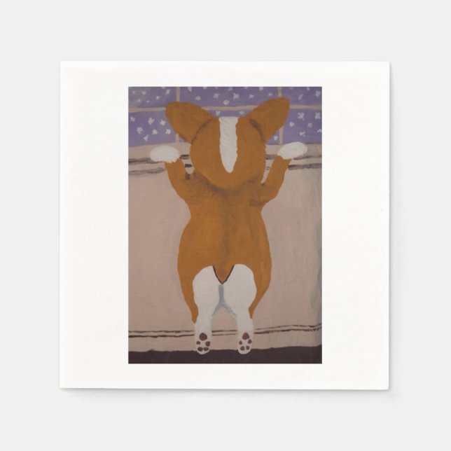 Corgi schaut aus dem Fenster Serviette (Vorderseite)