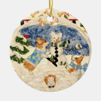 Corgi-Schneemann-Verzierung Keramikornament