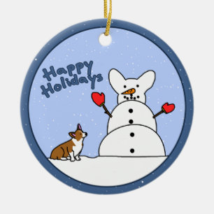 Corgi-Schneemann-Weihnachtsverzierung Keramikornament