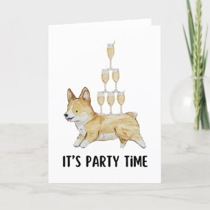 Corgi sein Party Zeit Wasserfarbe Dankeskarte