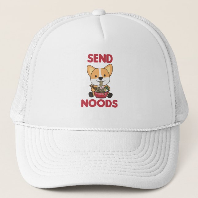 Corgi Send Noods Ramen Niedlich Kawaii Noodles Hun Truckerkappe (Vorderseite)