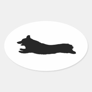 Corgi-Silhouette - laufend Ovaler Aufkleber