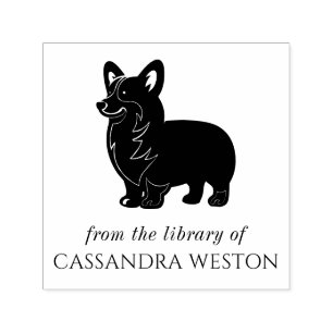 Corgi-Silhouette Minimalist #4 Bibliotheksbuchname Permastempel