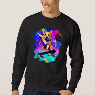 Corgi Skateboardfahren im Weltraum Retro Vintage S Sweatshirt