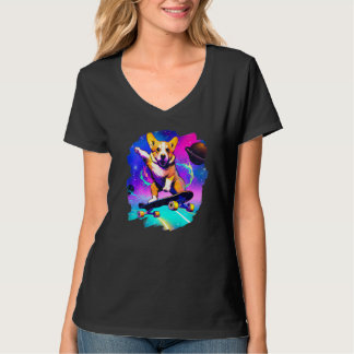 Corgi Skateboardfahren im Weltraum Retro Vintage S T-Shirt