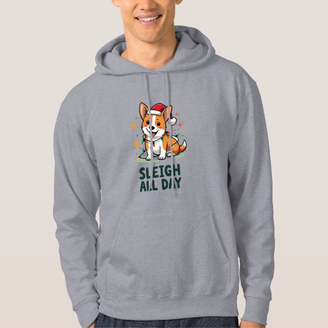 Corgi Sleigh All Day Funny Christmas Hoodie (Vorderseite)