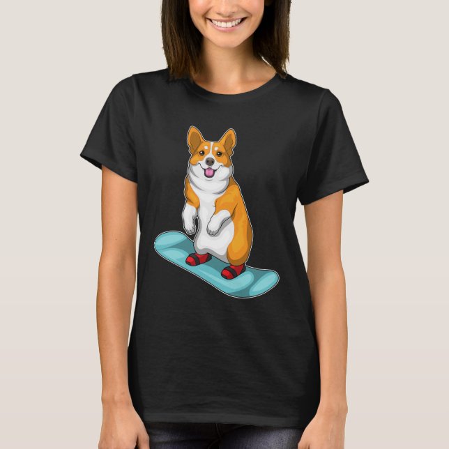 Corgi Snowboard Wintersport T-Shirt (Vorderseite)