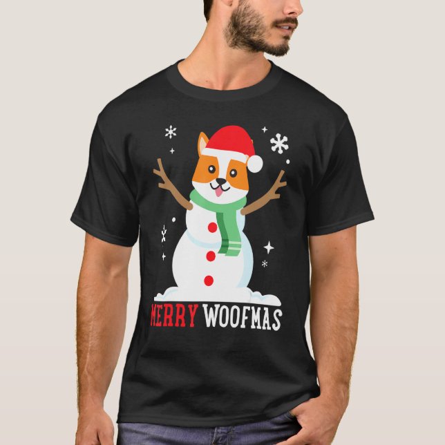 Corgi Snowman Funny Niedlich Dog Mama Vater Weihna T-Shirt (Vorderseite)