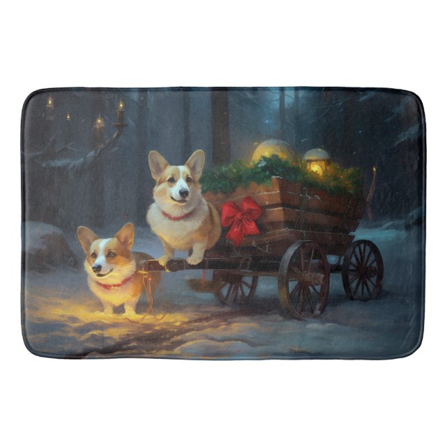 Corgi Snowy Sleigh Weihnachtsdekor Badematte (Vorderseite)