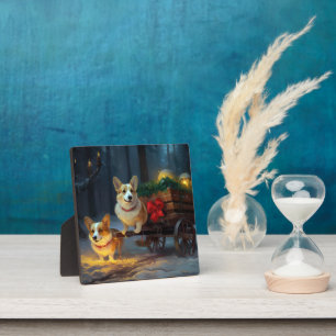 Corgi Snowy Sleigh Weihnachtsdekor Fotoplatte