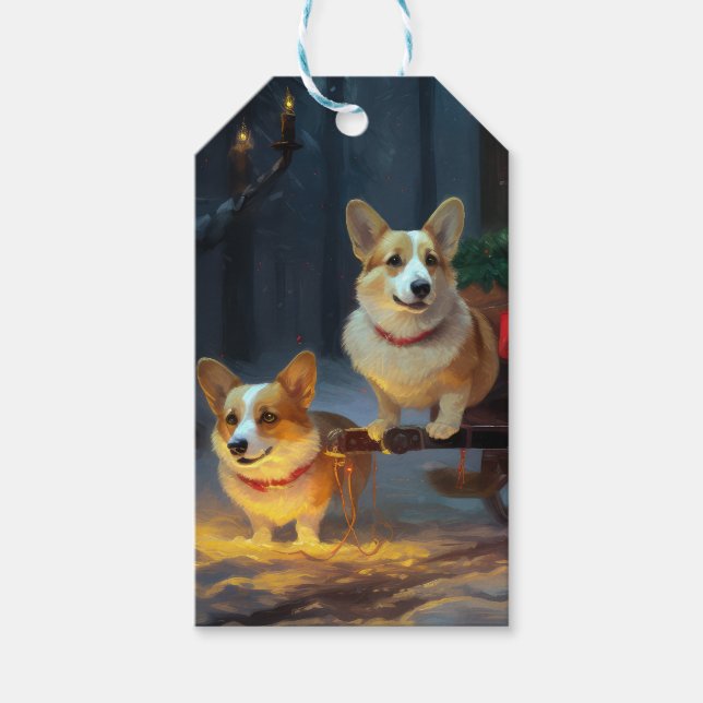 Corgi Snowy Sleigh Weihnachtsdekor Geschenkanhänger (Vorderseite)