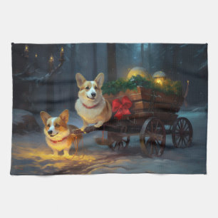 Corgi Snowy Sleigh Weihnachtsdekor Geschirrtuch