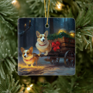 Corgi Snowy Sleigh Weihnachtsdekor Keramikornament