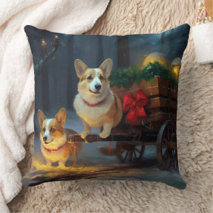 Corgi Snowy Sleigh Weihnachtsdekor Kissen