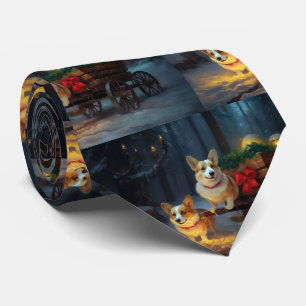 Corgi Snowy Sleigh Weihnachtsdekor Krawatte