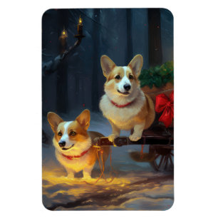 Corgi Snowy Sleigh Weihnachtsdekor Magnet