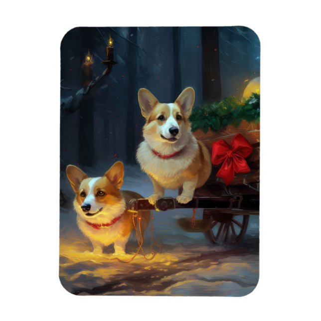 Corgi Snowy Sleigh Weihnachtsdekor Magnet (Vertikal)
