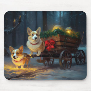 Corgi Snowy Sleigh Weihnachtsdekor Mousepad
