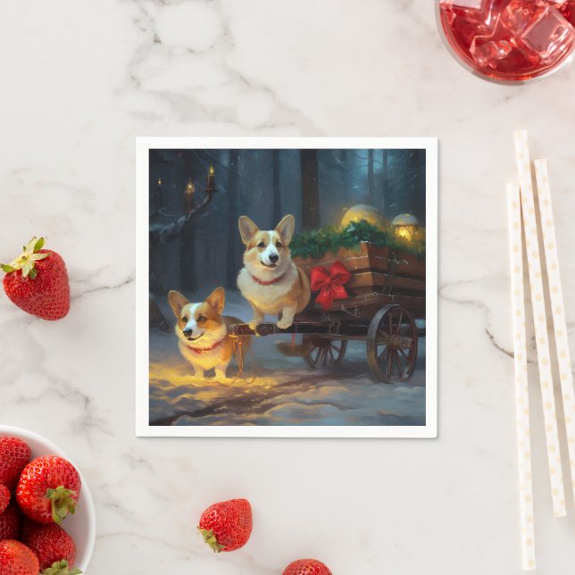 Corgi Snowy Sleigh Weihnachtsdekor Serviette (Beispiel)