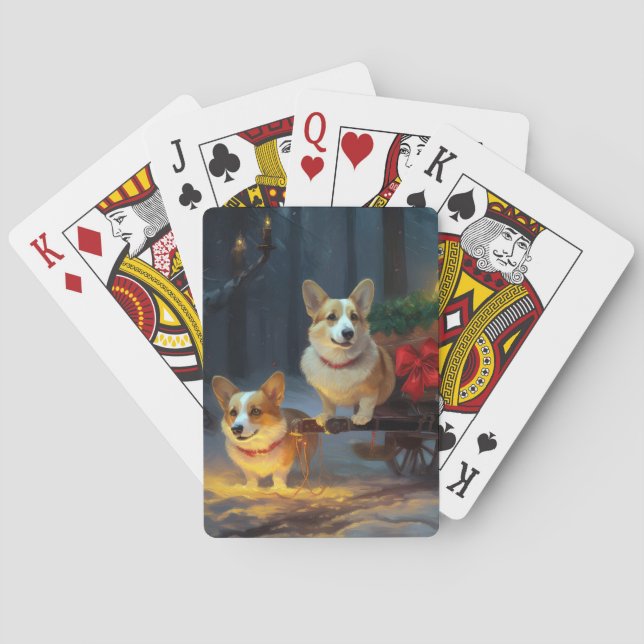 Corgi Snowy Sleigh Weihnachtsdekor Spielkarten (Rückseite)