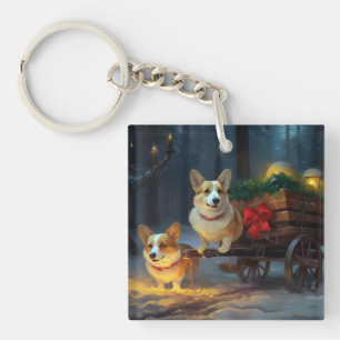 Corgi Snowy Sleigh Weihnachtsdekoration Schlüsselanhänger