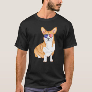Corgi-Sonnenbrille Amerikanische Flagge Hund T-Shirt