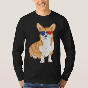 Corgi-Sonnenbrille Amerikanische Flagge Hund T-Shirt