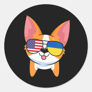 Corgi Sonnenbrille Usa Amerikanische Ukraine-Flagg Runder Aufkleber