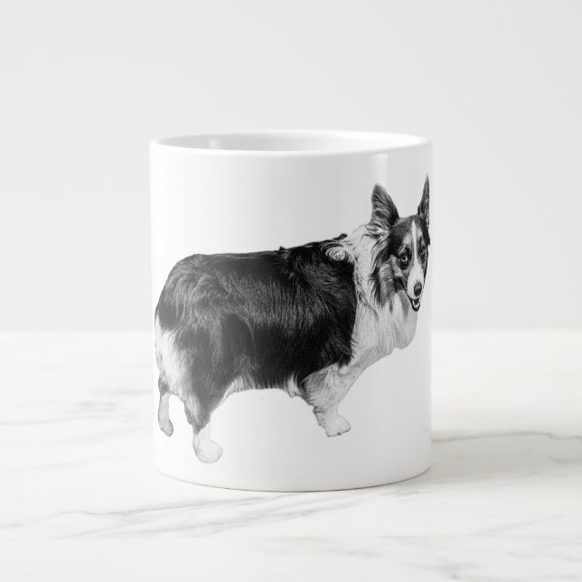 Corgi Spark im Schneelicht Jumbo-Tasse (Vorderseite)