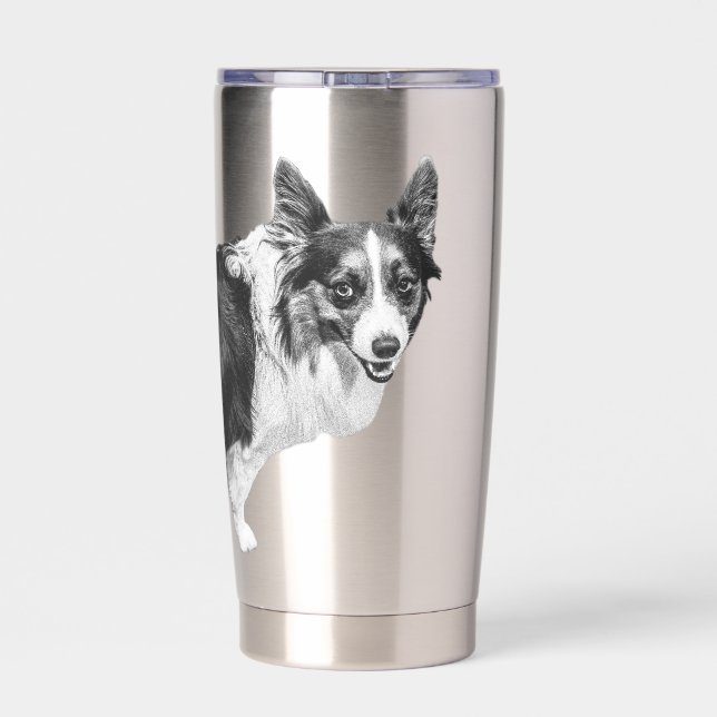 Corgi Spark im Schneelicht Thermobecher (Rückseite)