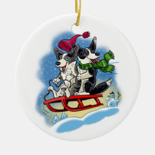 Corgi Spaß im Schnee Keramik Ornament