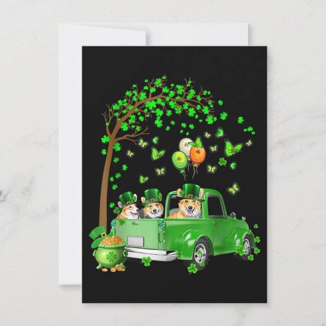 Corgi St Patricks Day Grüner LKW unter dem Baum Einladung (Vorderseite)