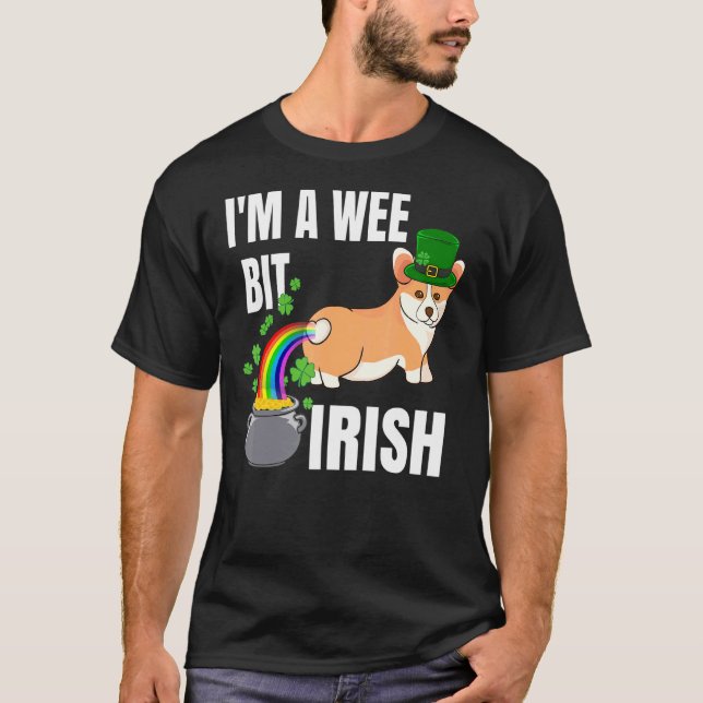 Corgi St. Patricks Day Ich bin ein bisschen Irisch T-Shirt (Vorderseite)