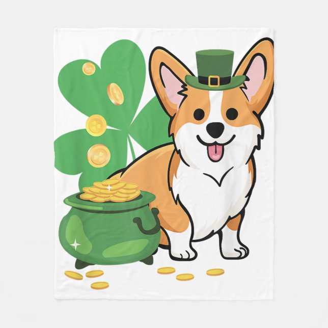 Corgi St Patricks Day mit Leprechaun Hat Fleecedecke (Vorderseite)