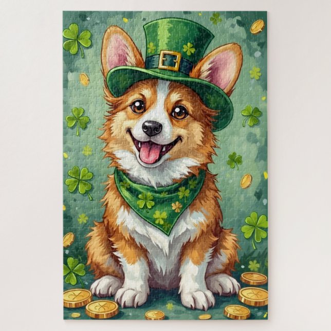 Corgi St. Patrick's Day Niedlicher Glückshund Puzzle (Vertikal)