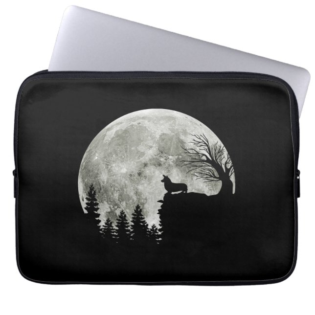Corgi Stehend auf Mondschein Halloween Laptopschutzhülle (Vorderseite)
