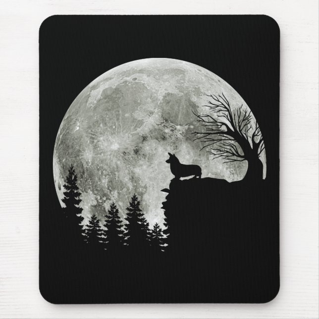 Corgi Stehend auf Mondschein Halloween Mousepad (Vorne)