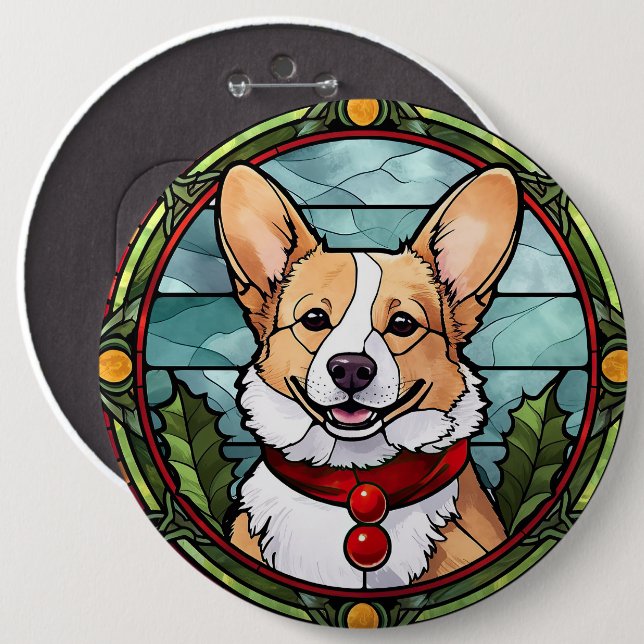 Corgi Stetti Glass Christmas Button (Vorne & Hinten)
