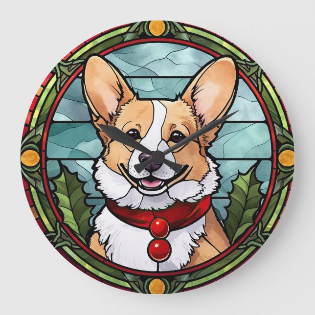 Corgi Stetti Glass Christmas Große Wanduhr (Vorderseite)