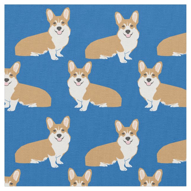 Corgi-Stoff - blaues Korgi-Stoffdesign Stoff (Nahaufnahme)